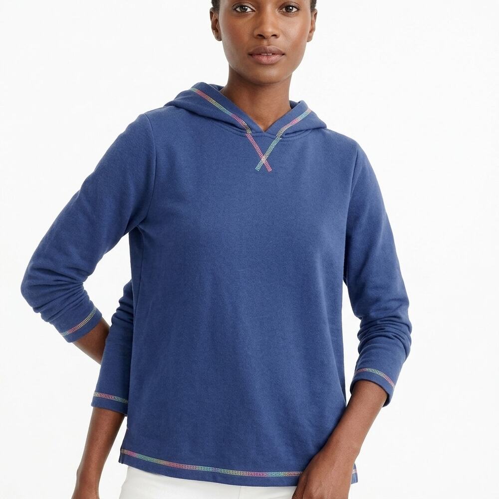 J. CREW Cotton Blend Blue Long Sleeve Knit Hoodie Women Size S